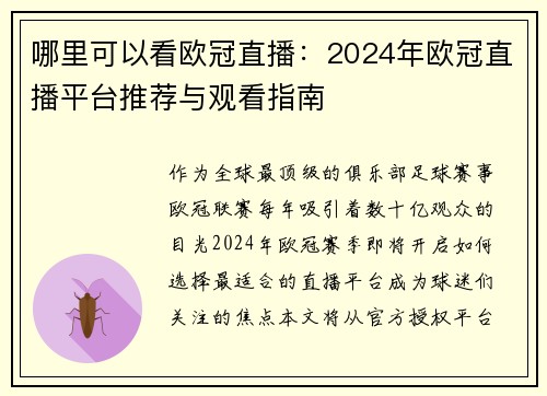 哪里可以看欧冠直播：2024年欧冠直播平台推荐与观看指南