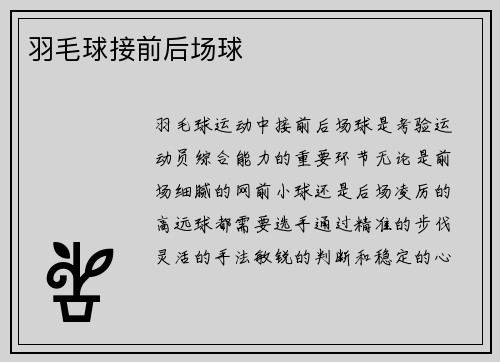 羽毛球接前后场球